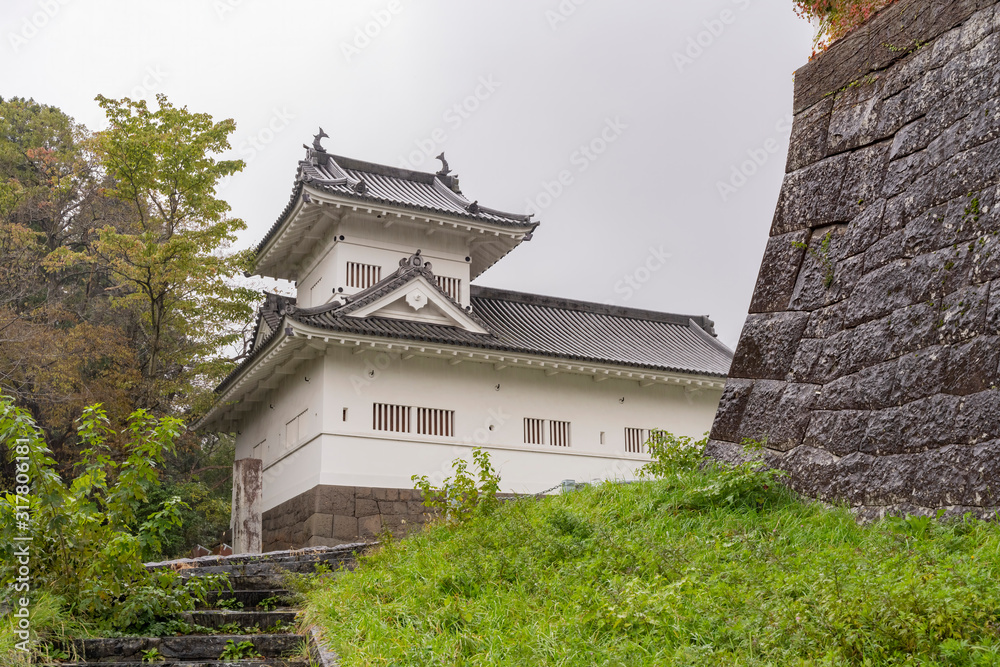 Fototapeta premium Rainy view of the hisotircal site of Sendai Castle