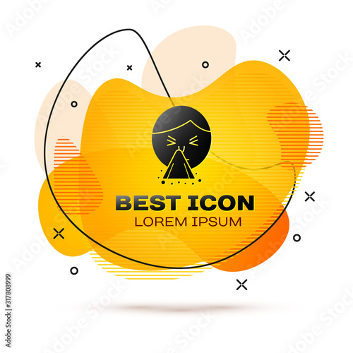 Black Man holding handkerchief or napkin to his runny nose icon isolated on white background. Coryza desease symptoms. Abstract banner with liquid shapes. Vector Illustration