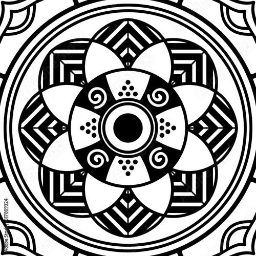Abstract black and white line drawing, contour image for adult and older children