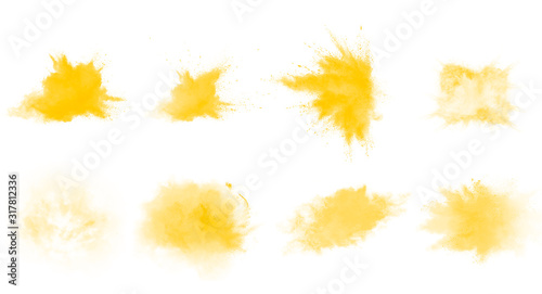 Yellow powder explosion brushes. Beautiful explode brushes collection photo