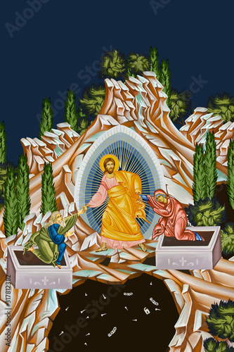 Easter. Illustration depicting the scene of the Jesus Christ's resurrection