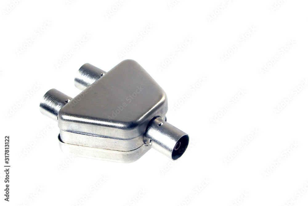 2 way TV Splitter Signal cable isolated on a white background. 2 way TV Splitter Signal cable isolated on a white background.