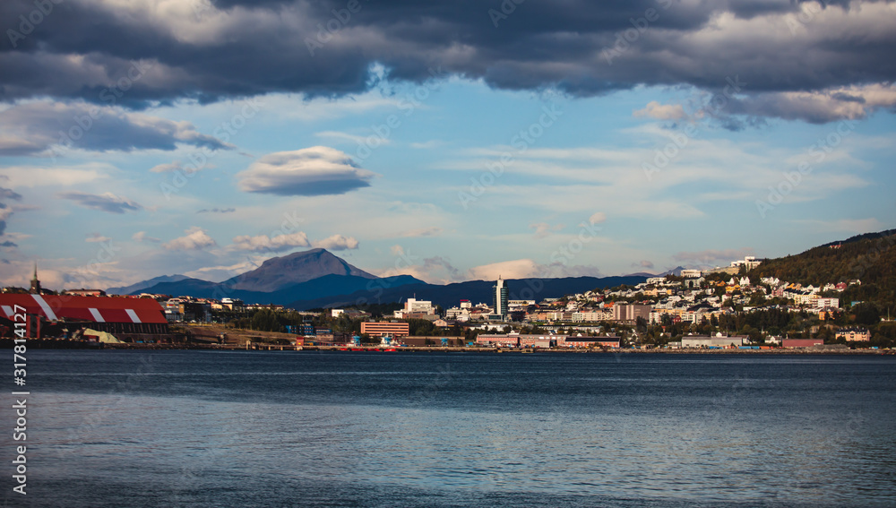 Beautiful view of Narvik, a town and the administrative centre of Narvik Municipality in Nordland county, Norway, located along the Ofotfjorden in the Ofoten region