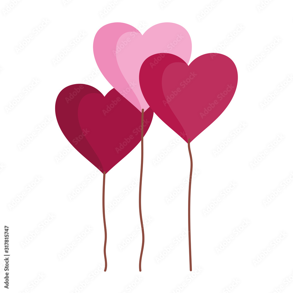 happy valentines day, cute balloons shaped hearts romantic love