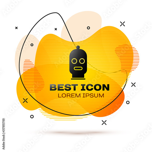 Black Balaclava icon isolated on white background. A piece of clothing for winter sports or a mask for a criminal or a thief. Abstract banner with liquid shapes. Vector Illustration