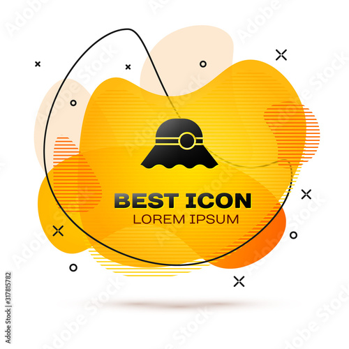 Black Elegant women hat icon isolated on white background. Abstract banner with liquid shapes. Vector Illustration