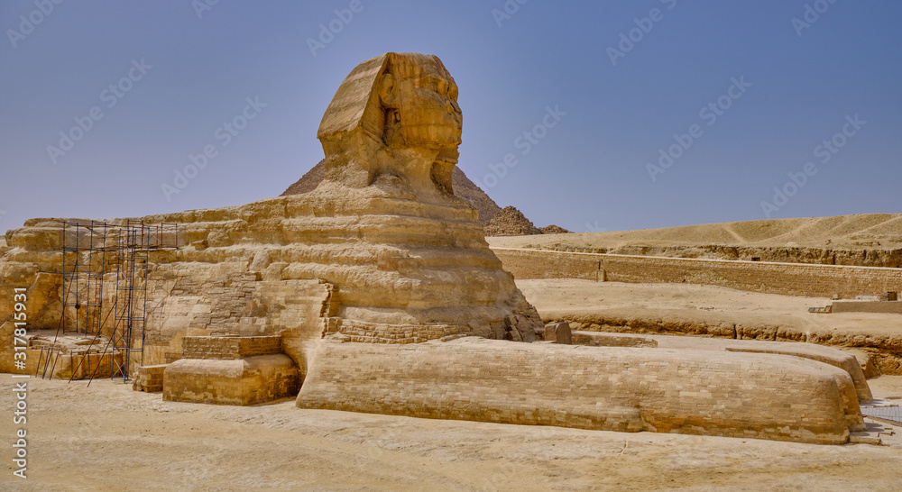 Great Sphinx of Giza on the Giza Plateau on the west bank of the Nile in Cairo, Egypt