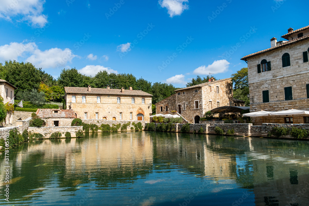 Antique thermal baths in the medieval village Bagno Vignoni,