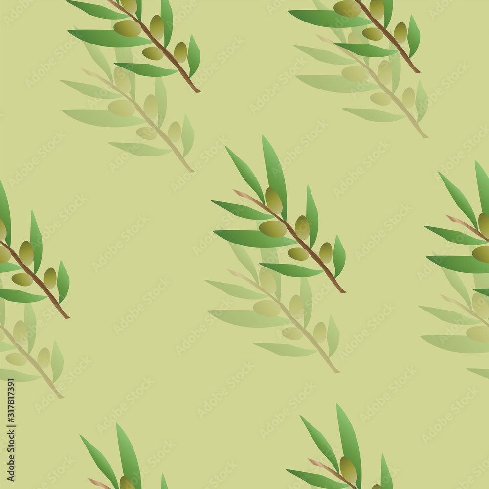 seamless pattern with olive trees vector - green floral theme seamless pattern with olive trees vector - green floral theme