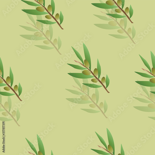 seamless pattern with olive trees vector - green floral theme