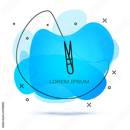 Line Eyebrow tweezers icon isolated on white background. Cosmetic tweezers for ingrown hair. Abstract banner with liquid shapes. Vector Illustration