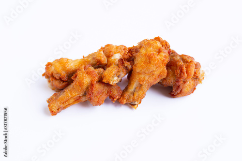 Fried chicken on white background.