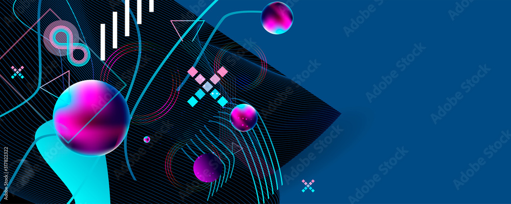 Abstract neon space background on Classic Blue color futuristic elements banner geometric blue gradient
