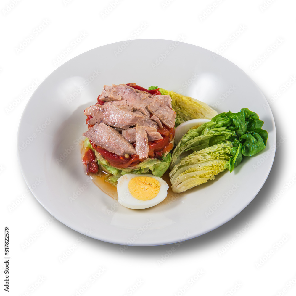 Zorongollo roast pepper salad with lettuce, bonito and bolied egg Zorongollo roast pepper salad with lettuce, bonito and bolied egg