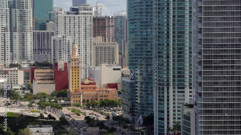 Elevated view over Biscayne Boulevard and the skyline of Miami, Florida, USA Elevated view over Biscayne Boulevard and the skyline of Miami, Florida, USA