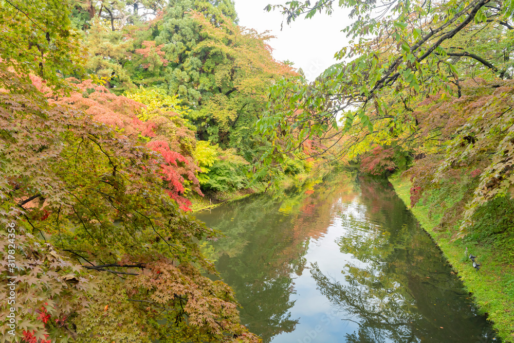 Morning view of the moat surrounding Hirosaki Castle Morning view of the moat surrounding Hirosaki Castle