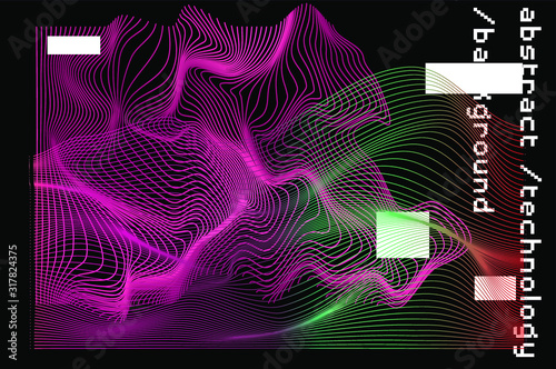 Abstract background with generative art elements. Futuristic and glitched shapes in cyberpunk style, Data visualization concept.