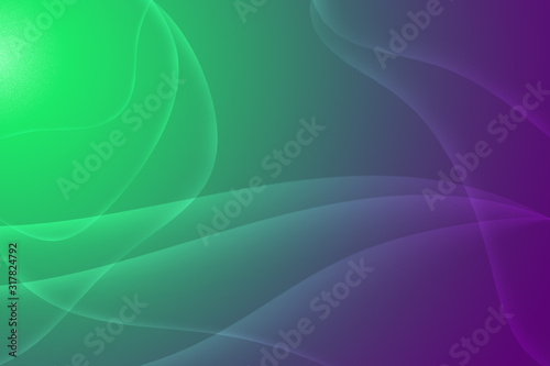 Abstract, futuristic, brightly colored gradient background with transparent wavy and glowing lines. 3D effect. Shades of green and purple. 