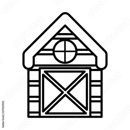 wooden barn house countryside farm cartoon thick line