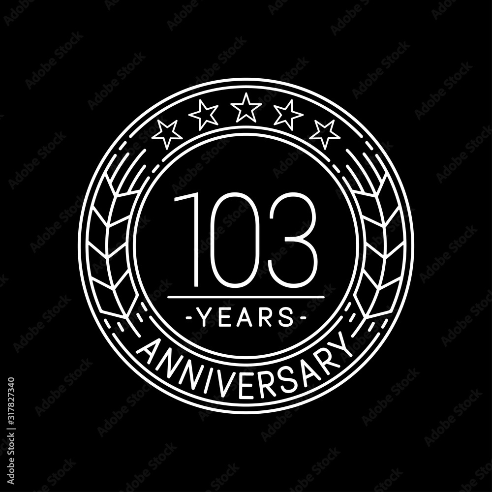 103 years anniversary logo template. 103rd line art vector and illustration.