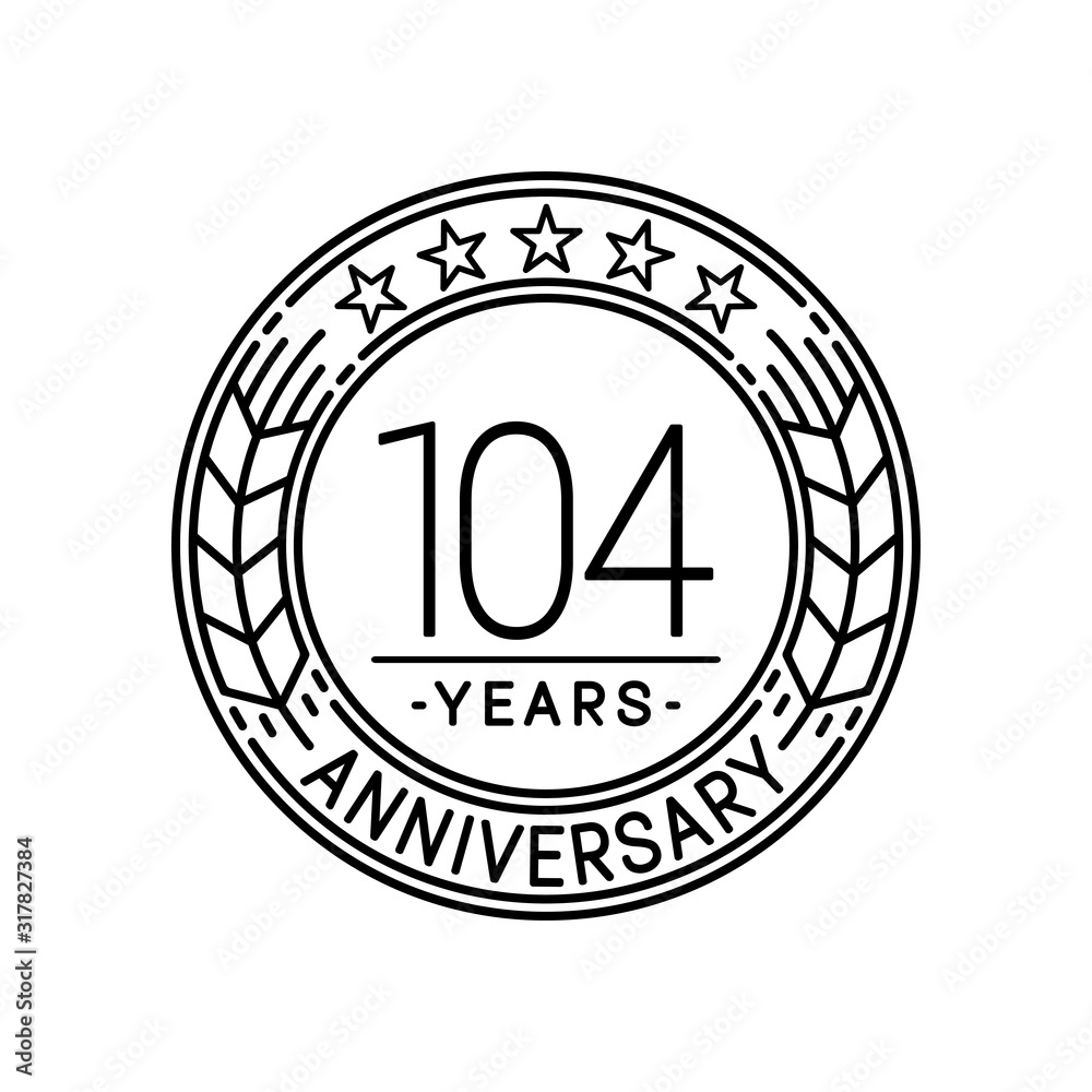 104 years anniversary logo template. 104th line art vector and illustration.