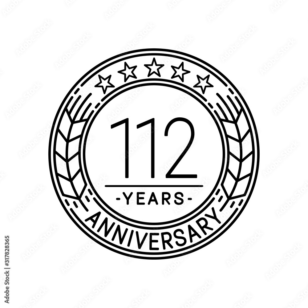 112 years anniversary logo template. 112th line art vector and illustration.