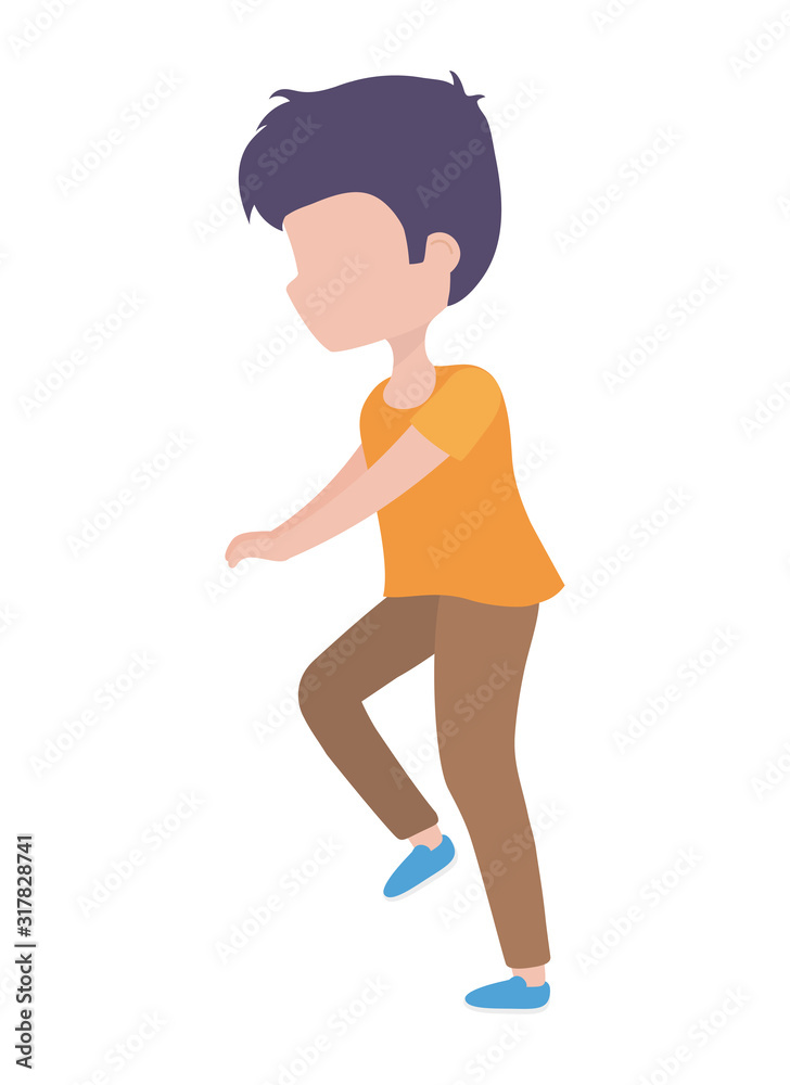 young man walking character cartoon icon