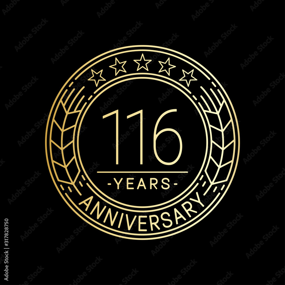 116 years anniversary logo template. 116th line art vector and illustration.