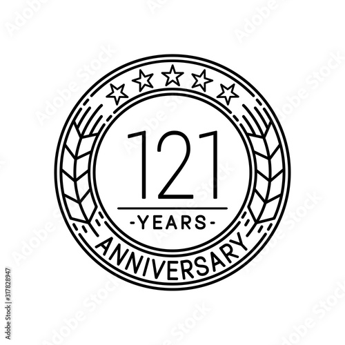 121 years anniversary logo template. 121st line art vector and illustration.