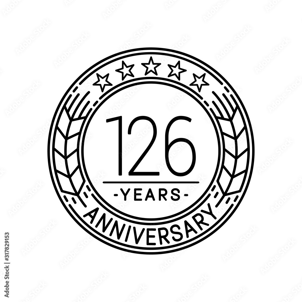 126 years anniversary logo template. 126th line art vector and illustration.