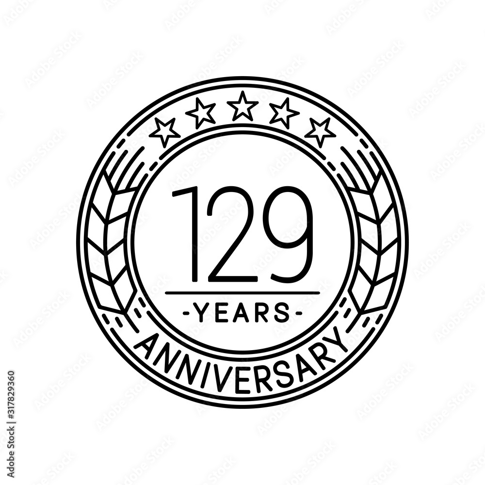 129 years anniversary logo template. 129th line art vector and illustration.