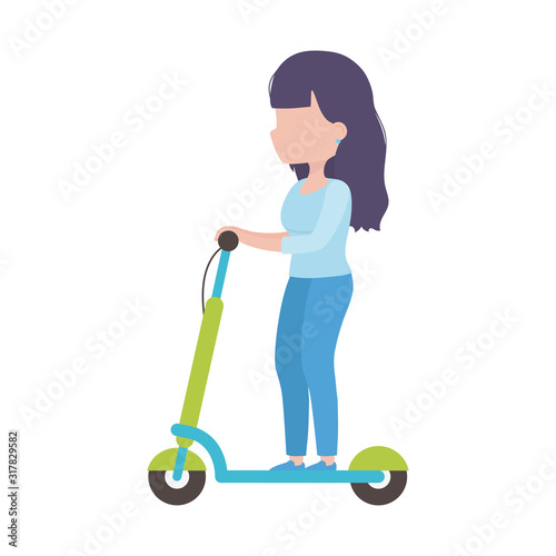 young woman riding electric scooter transport