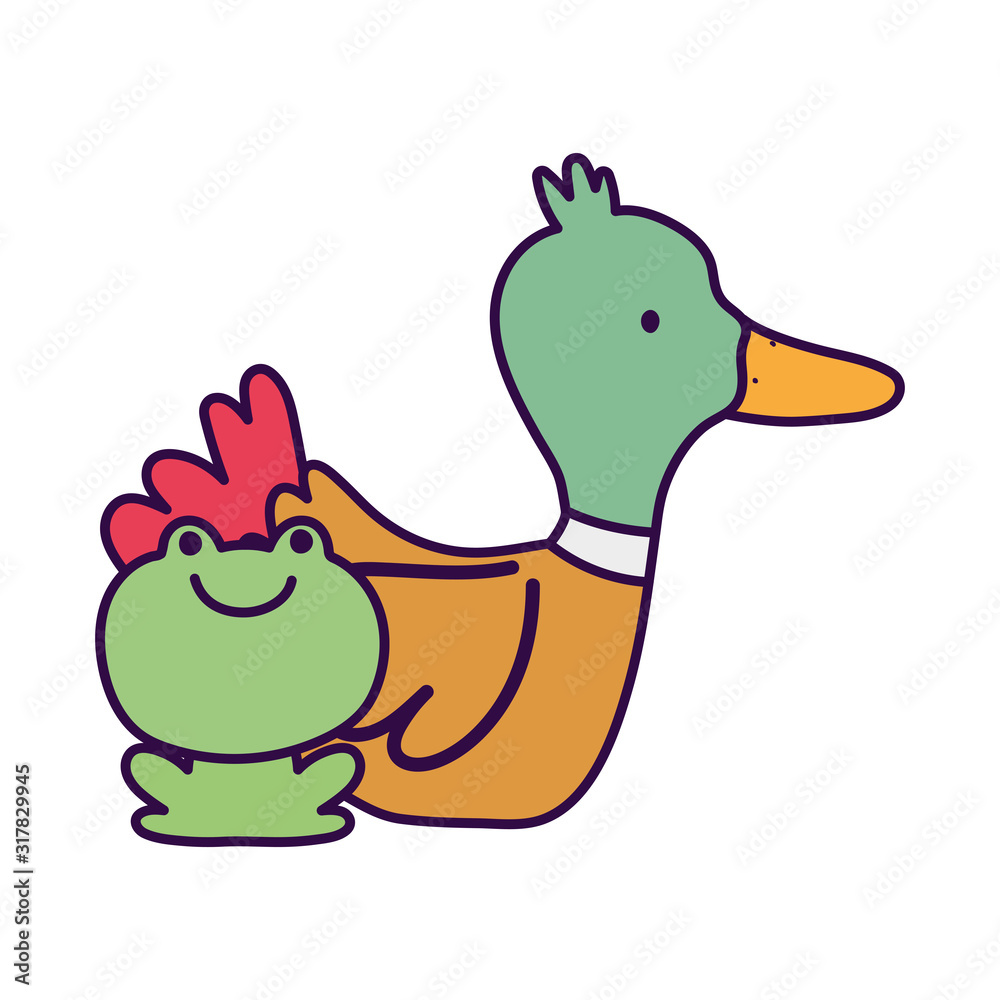 Fototapeta premium duck and frog farm cartoon animal