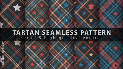 Set star tartan seamless pattern