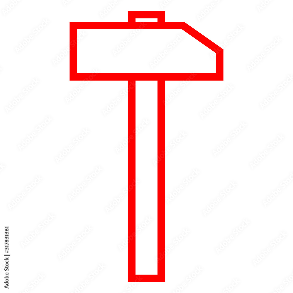 Fototapeta premium Hammer sign icon - red simple outline, isolated - vector