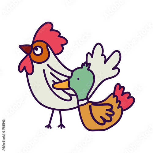 rooster and duck farm animal cartoon
