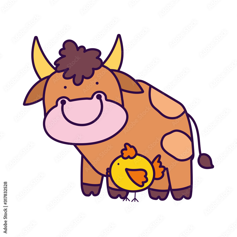 bull and chicken farm animal cartoon Stock Vector | Adobe Stock