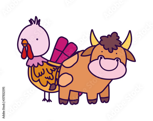 bull and turkey farm animal cartoon