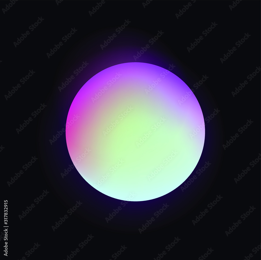 Glowing neon sphere on dark background. Retrowave and synthwave style illustration.