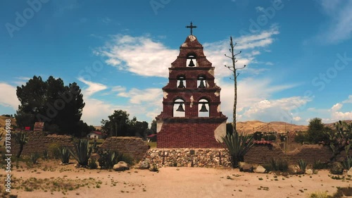 Aerial view of Bell Tower of historic San Miguel Mission Arcangel, San Miguel, California photo
