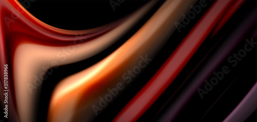 Abstract silk smooth lines on black  multicolored liquid fluid rainbow style waves on black