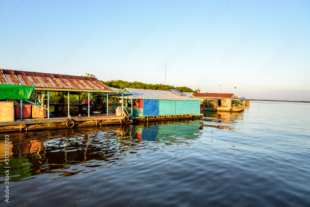  The Floating Village of Kampong Khleang on Tonle Sap Lake at Siem Reap Cambodia During Sunset