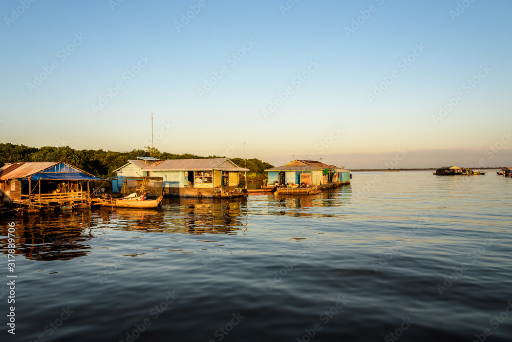  The Floating Village of Kampong Khleang on Tonle Sap Lake at Siem Reap Cambodia During Sunset
