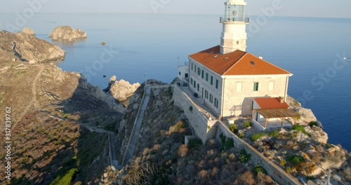 Aerial view of the lightouse on the remote island of Palagruza in Croatian Adriatic photo