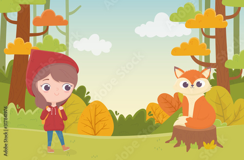 little red riding hood and wolf in trunk forest fairy tale