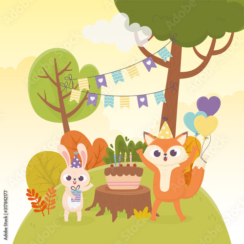 Fototapeta Naklejka Na Ścianę i Meble -  rabbit fox party decoration celebration happy day
