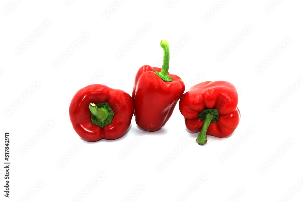 Sweet peppers, colorful vegetables placed on a white background