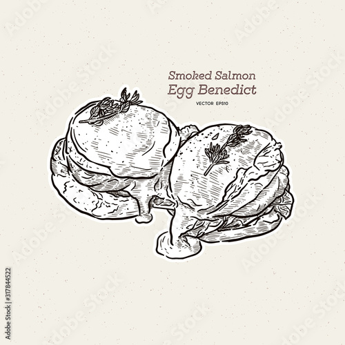 Tableau sur toile A delicious eggs benedict with smoked salmon, hollandaise sauce,  hand draw sketch vector