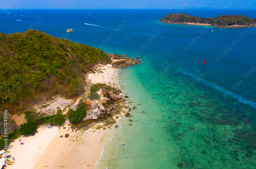 Paradise of Andaman sea aerial view photo  sea water and beach of  island southeast .