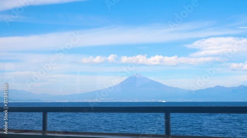 Wallpaper Mural Fuji mountain view with sea and blue sky through window from the Suruga Bay Ferry at Shimizu port, Shizuoka, Japan (Some reflect from window) Torontodigital.ca